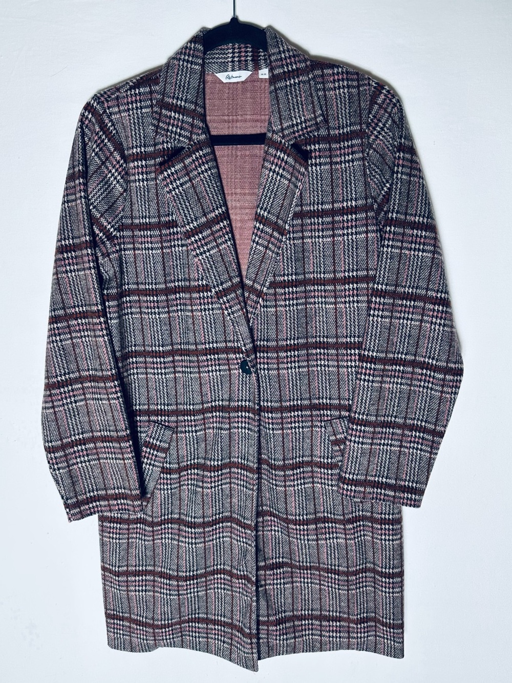 Reitmans Plaid Coatigan Longline Shacket Blazer Jacket M Pink Grey Checked